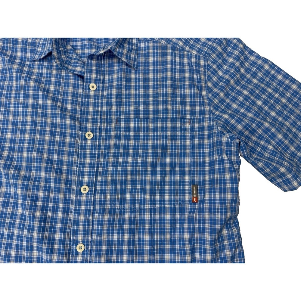 Simms Fishing Shirt Men L Blue Plaid Outdoors Hiking Lightweight Nylon Blend - Picture 4 of 7